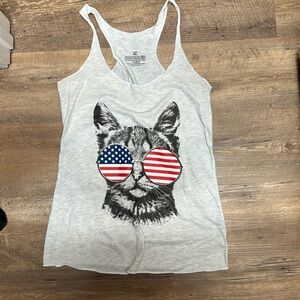 Racerback tank with American flag Cat